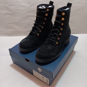 Cole Haan Womens Camea Combat Boot II Waterproof Black Suede Sz 10 Ankle W29609